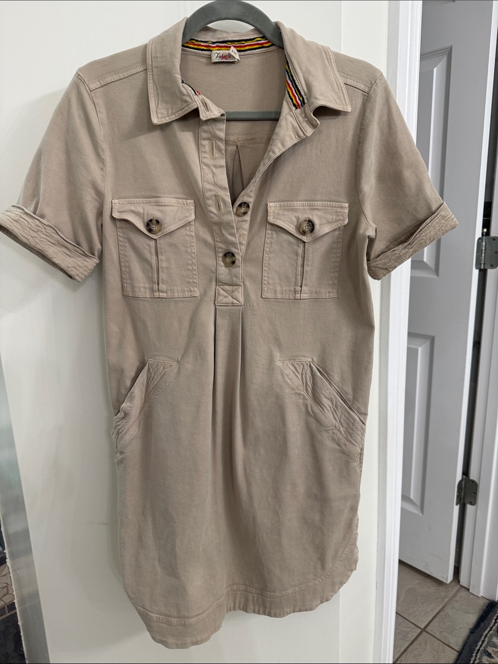 Faherty Short-Sleeve Utility Shirt Dress in Taupe